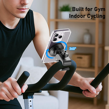 Magnetic Phone Holder Clamp Mount – 20 x N52 Strong Magnet Mount for Gym, Spin Bike (Fits Peloton), Treadmill, Stroller, Golf Cart, Shopping Cart – Compatible with Mag-Safe iPhone 12-17 Series