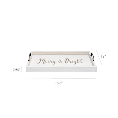 Elegant Designs HG2000-WMB Christmas Decoration 15.50" x 12", Decorative Wood Serving Tray w/Handles, White Wash Merry & Bright