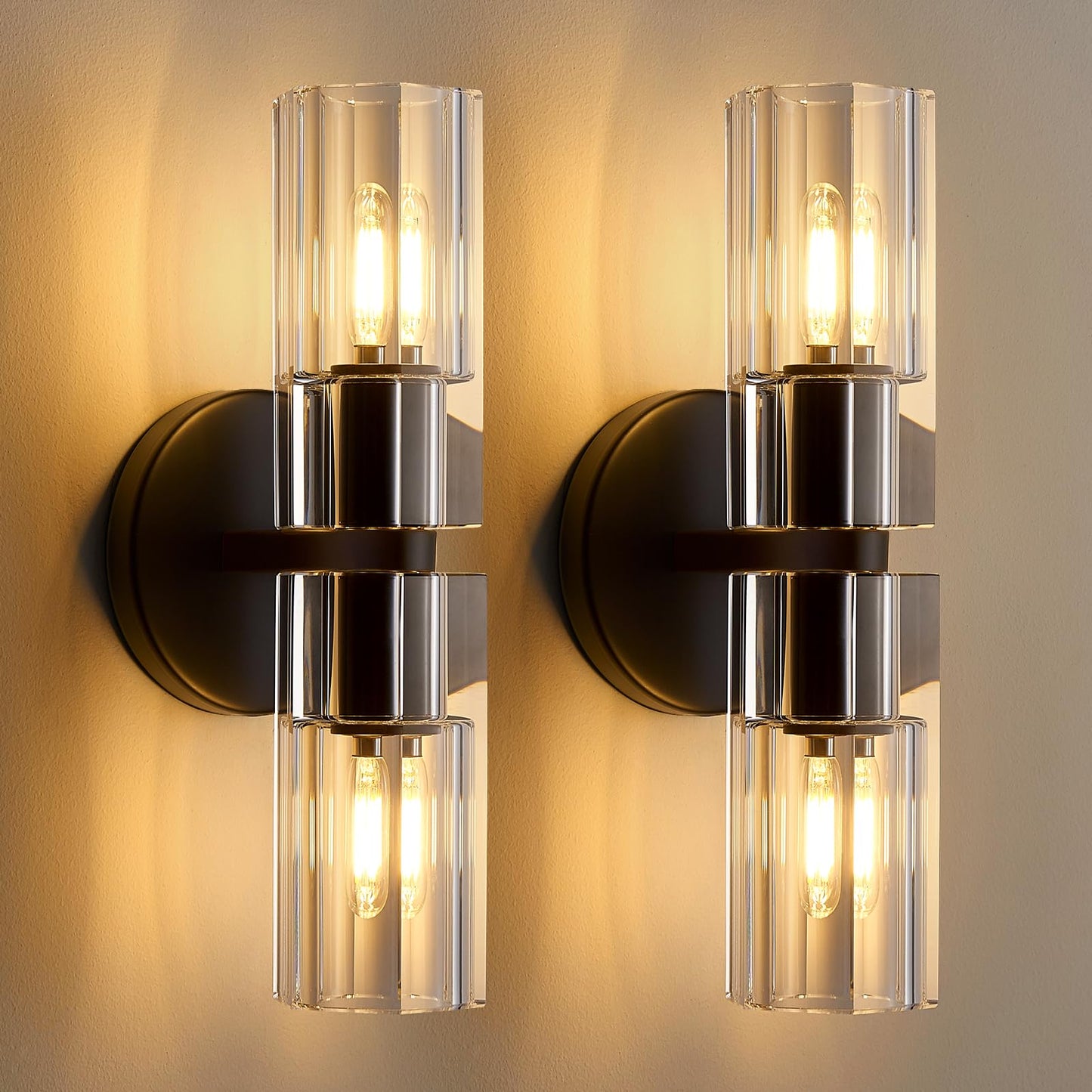 SHEKAITAO Crystal Wall Sconces Set of Two, 13" Modern Brass Sconces Lighting with K9 Crystal Lampshade,Indoor Wall Sconce Bedroom Wall Light Fixtures for Living Room Bathroom Hallway Stairs Entryway