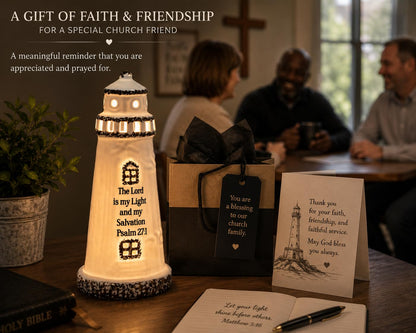 DAILYBREAD Christian Lighthouse Lamp for Men – Psalm 27:1 Scripture LED Lighthouse, Man of God Gift, Christian Gift for Husband, Father, Pastor, Faith-Based Desk Decor 8”H