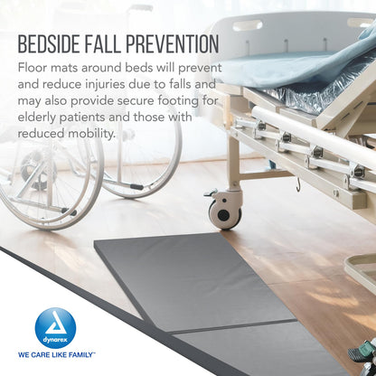 Dynarex Bedside Bi-Fold Foam Floor Mat - Waterproof Safety Floor Mat for Elderly & Hospital Patients - Accident & Fall Prevention Pad, Gray - 24" x 66"