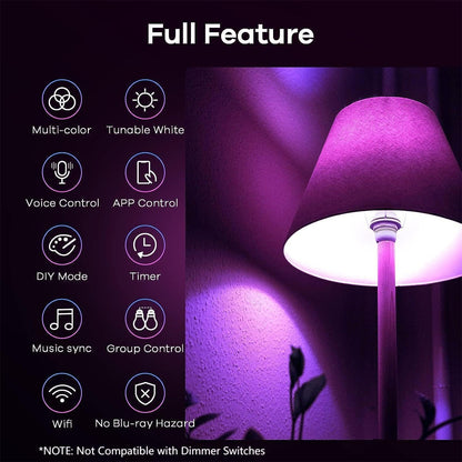 Linkind Matter Smart Light Bulb, WiFi Smart Bulbs, Work with Apple Home, Siri, Alexa, Google, SmartThings, RGBTW Color Changing Bulbs Mood Lighting, Music Sync, A19 E26 60W, 2.4Ghz WiFi 6 Pack
