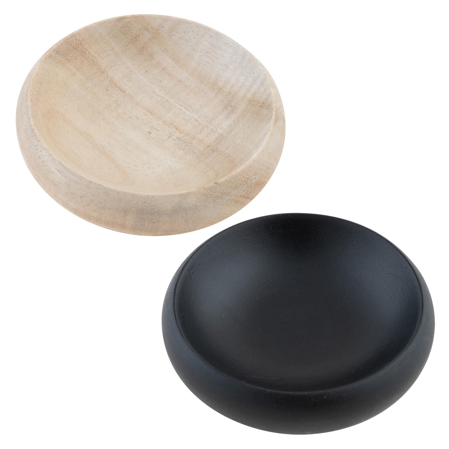 Karma, Acacia Wood Pinch Bowls, Salt and Pepper Pinch Bowls, Set of 2, Black and Blonde