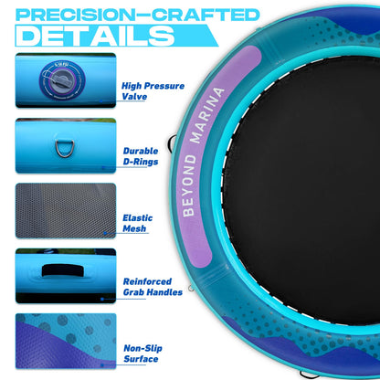 BEYOND MARINA Inflatable Water Hammock Floating Air Dock River Float with Mesh Heavy Duty Round Ring Raft for Pool Lake Ocean Portable Island Platform Pad 8'*6'*6"