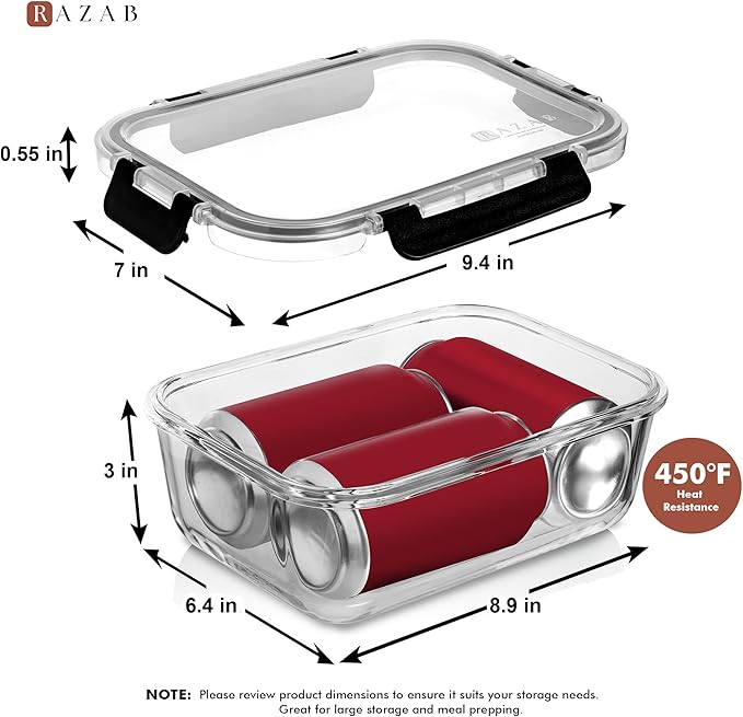 Razab 4 Pcs 1860ml / 63 Oz Large Glass Food Storage Containers