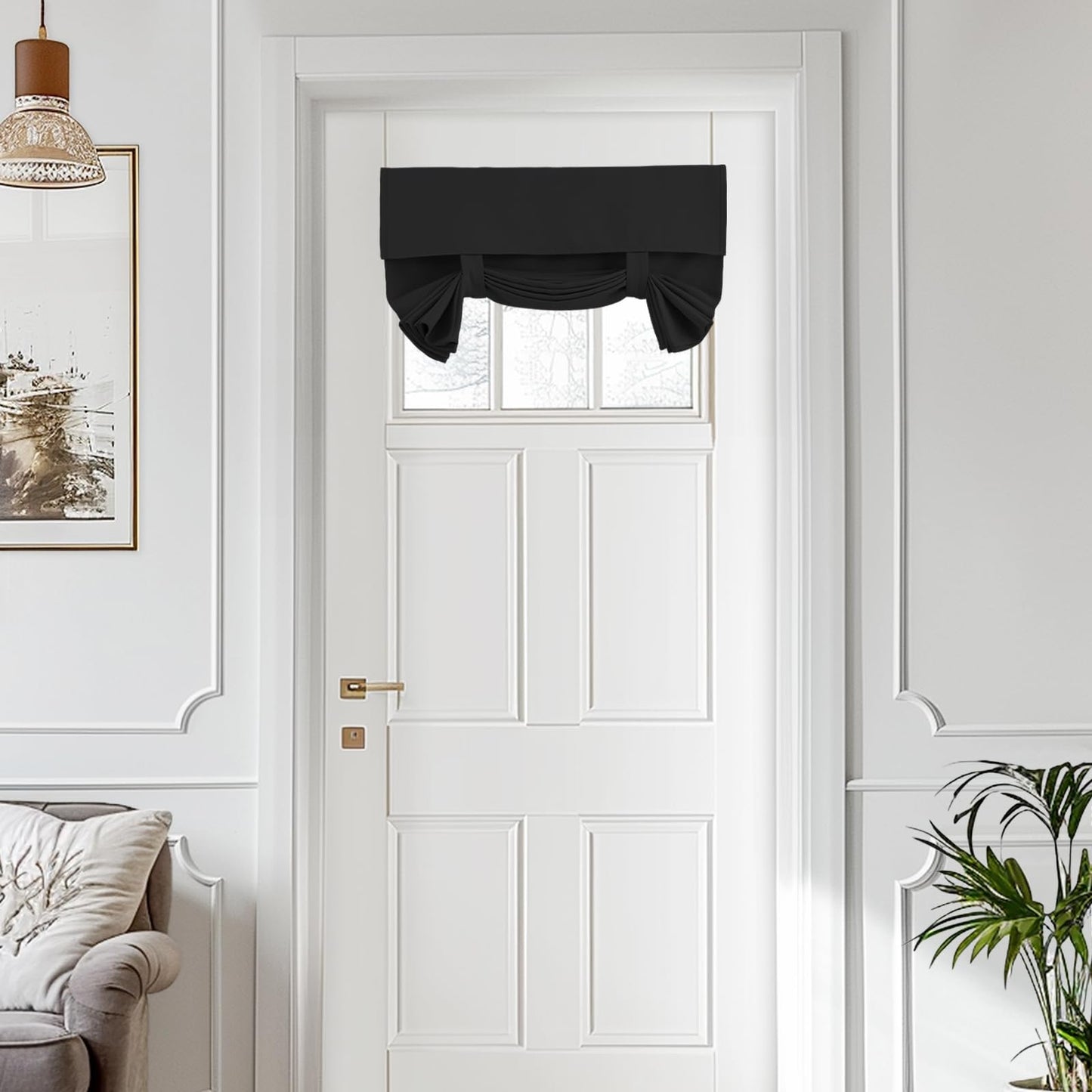 Vatge Small Door Window Curtains Privacy Thermal Insulated Blackout Window Coverings for Front Glass Door Tie Up Shade for Home Office, 1 Panel, W26 x L20, Black