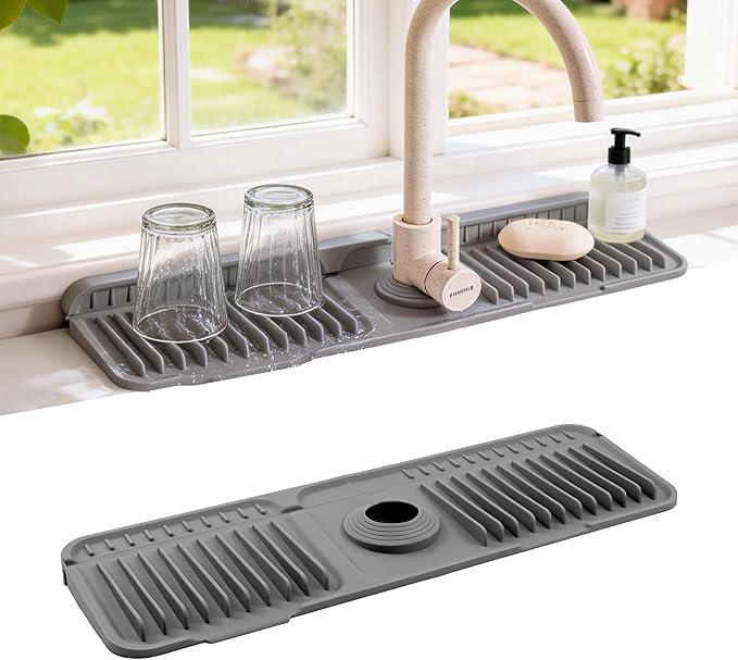 Faucet Mat for Kitchen Sink, 17.7"X5.5" Silicone Sink Splash Guard