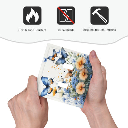 Decorative Art Light Switch Covers Butterfly Blooms 2 Gang Double Toggle Wall Plate Decorative Switchcover Electrical Switchplate for Home Decor