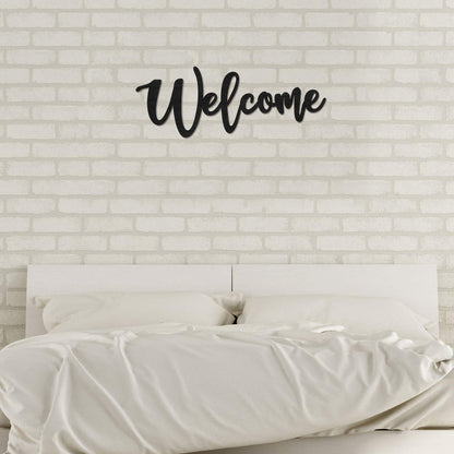 Jetec Wood Cutout Welcome Sign Welcome Wall Decor Word Wood Art Sign for Front Door Rustic Home Gallery Wall Decorations 15.7 x 6 Inches(Black)