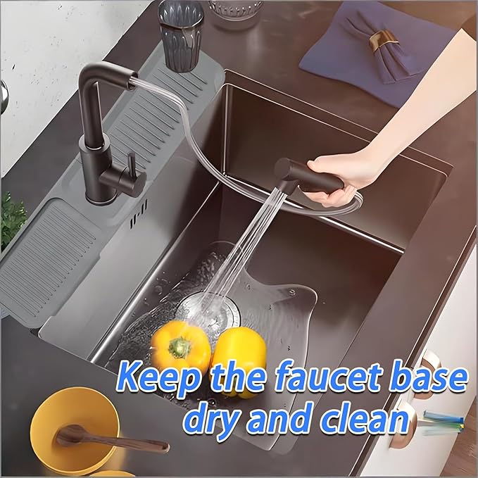 24 Inch Light Gray Durable Faucet Mat, Silicone Kitchen Sink Splash Guard