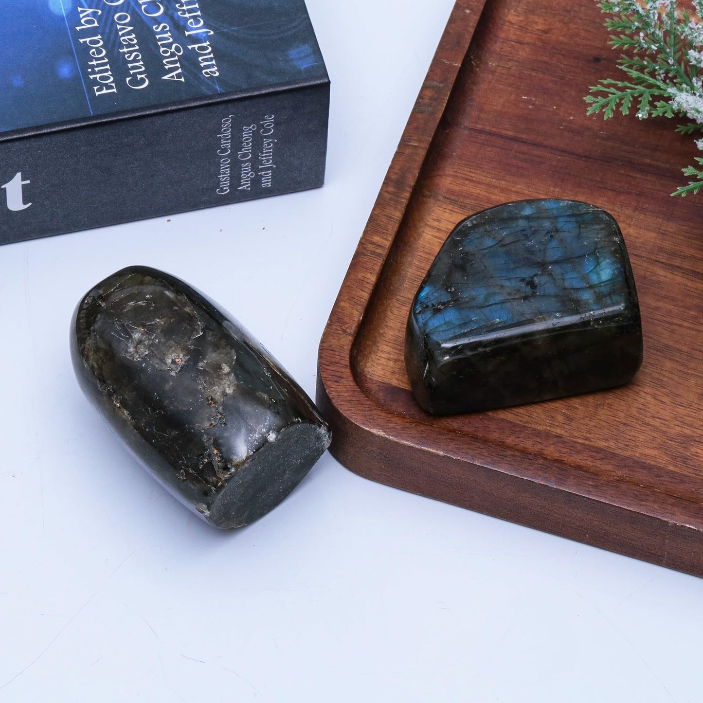 Rockcloud Irregular Natural Labradorite Palm Stone Slab, Polished Self-Standing Worry Crystal Specimen for Anxiety Meditation, 0.44-0.66 lb