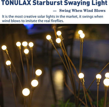 TONULAX Solar Garden Lights - Upgraded Solar Swaying Light, Sway by Wind, Outdoor Lights, Yard Patio Pathway Decoration, High Flexibility Iron Wire & Heavy Bulb Base, Warm White (4 Pack)