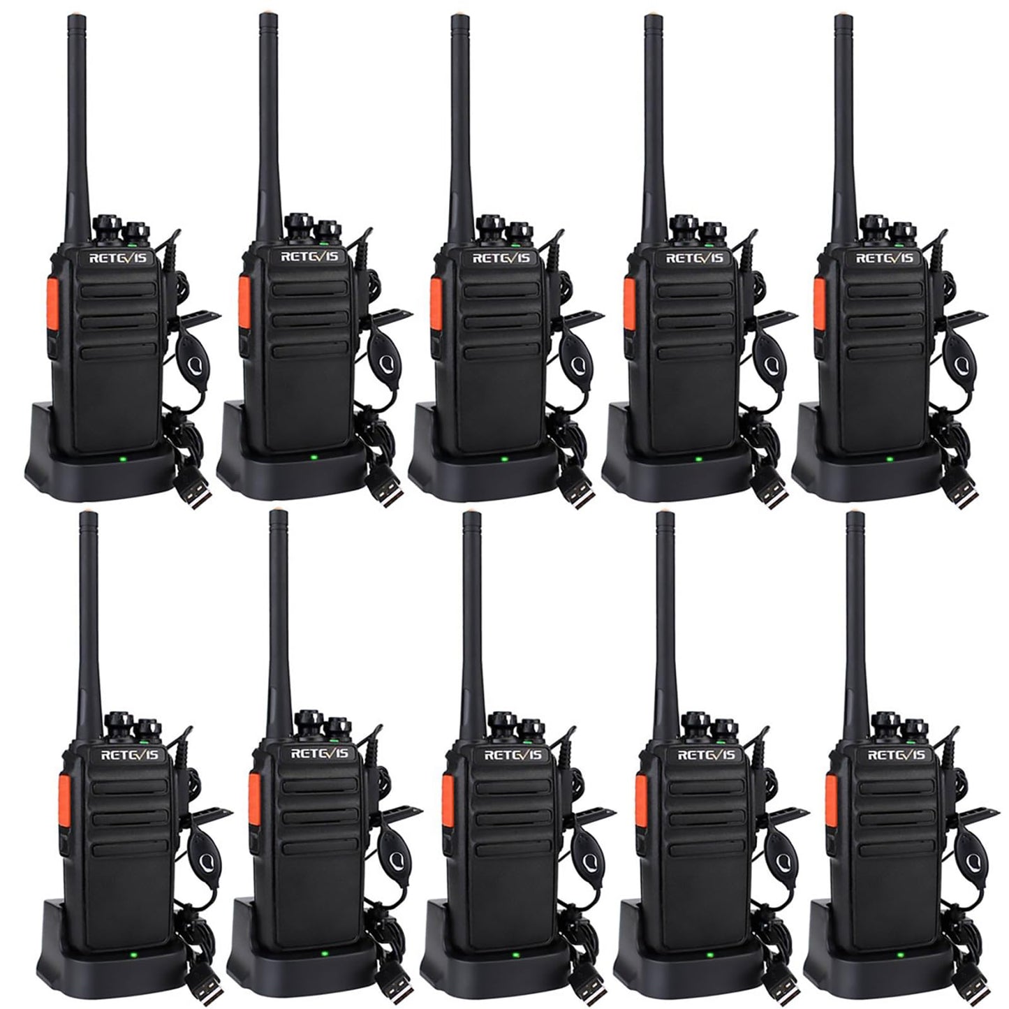 Retevis RT24 Walkie Talkies for Adults, Professional Two Way Radio, PMR446 Long Range License Free, 2 Way Radios Walkie Talkie with Earpieces for Commercial, School (Black,10 Pack)