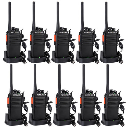 Retevis RT24 Walkie Talkies for Adults, Professional Two Way Radio, PMR446 Long Range License Free, 2 Way Radios Walkie Talkie with Earpieces for Commercial, School (Black,10 Pack)