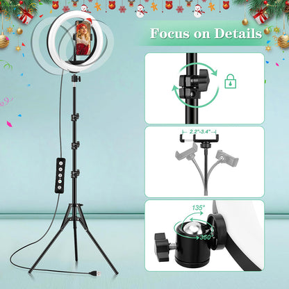 Ring Light with Tripod Stand & Phone Holder - 10 inch Selfie LED Ringlight Dimmable Desktop Lamp 40 Colors RGB Tall Circle Light for Camera Makeup Video YouTube Live Streaming Zoom Meeting