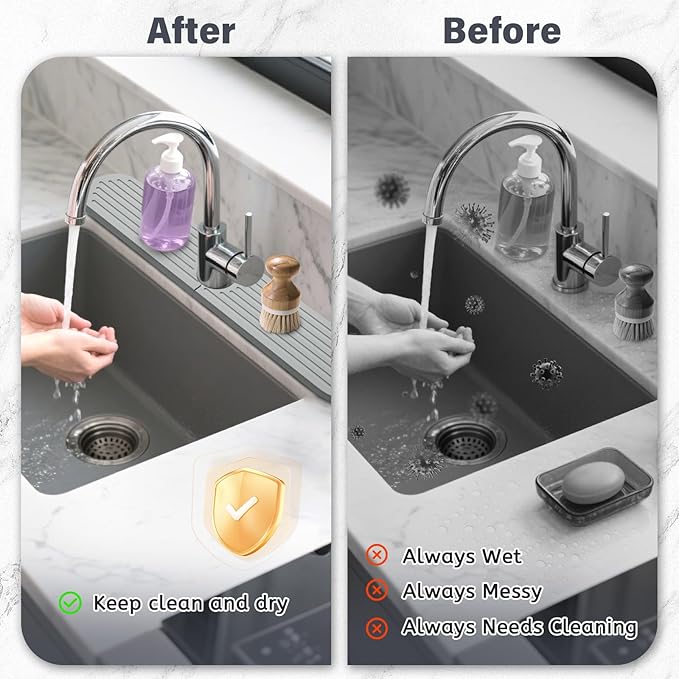 Stone Faucet Mat for Kitchen Sink, 2 Set/4PCS Quick Dry Diatomaceous Earth