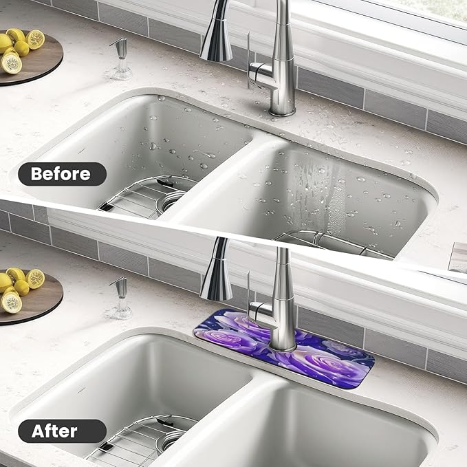 Blue Purple Rose Kitchen sink faucet pad, strong water absorption, anti slip