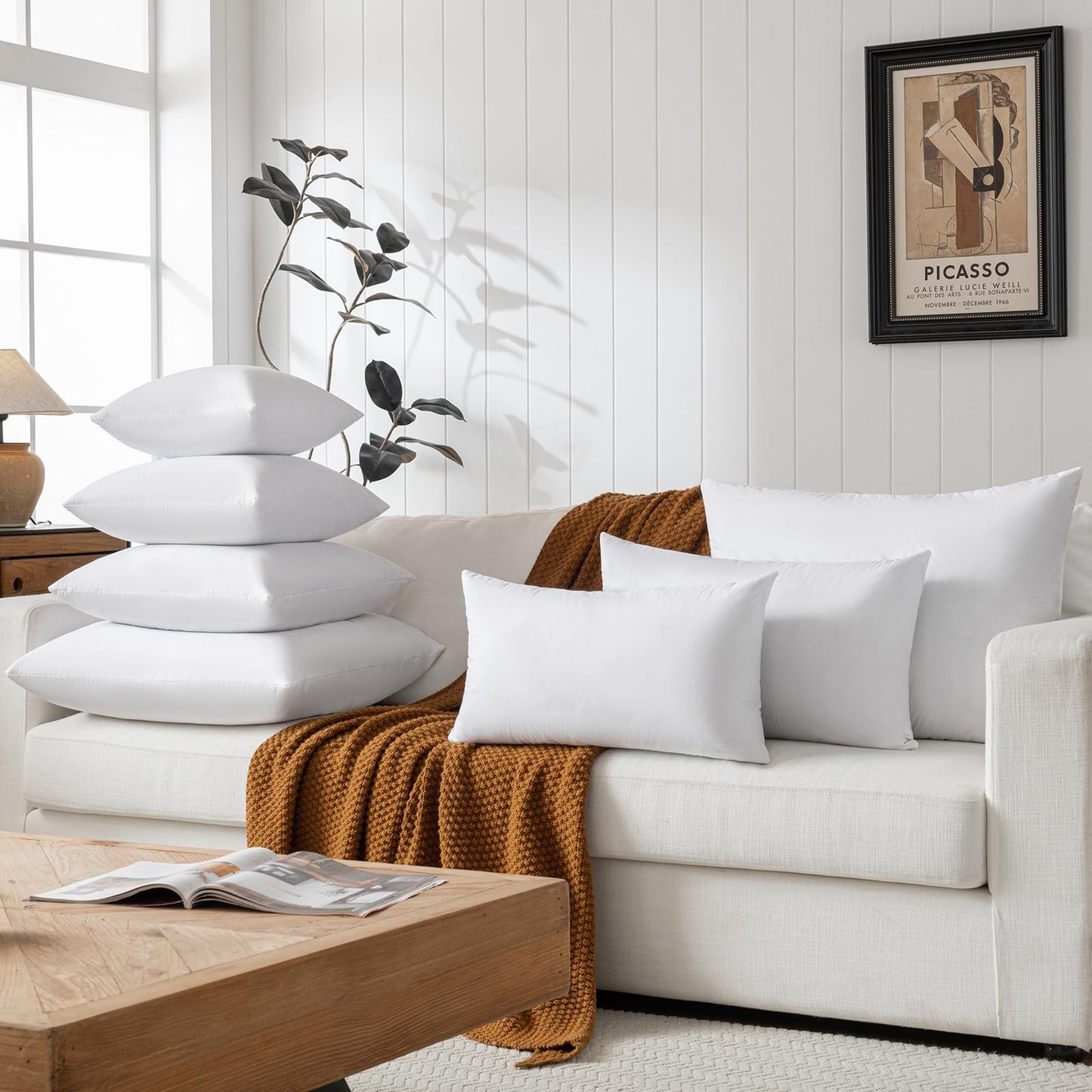 20x20 Decorative Throw Pillow Inserts-Down Feather Pillow Inserts-Square-Cotton Fabric-Set of 2-White.
