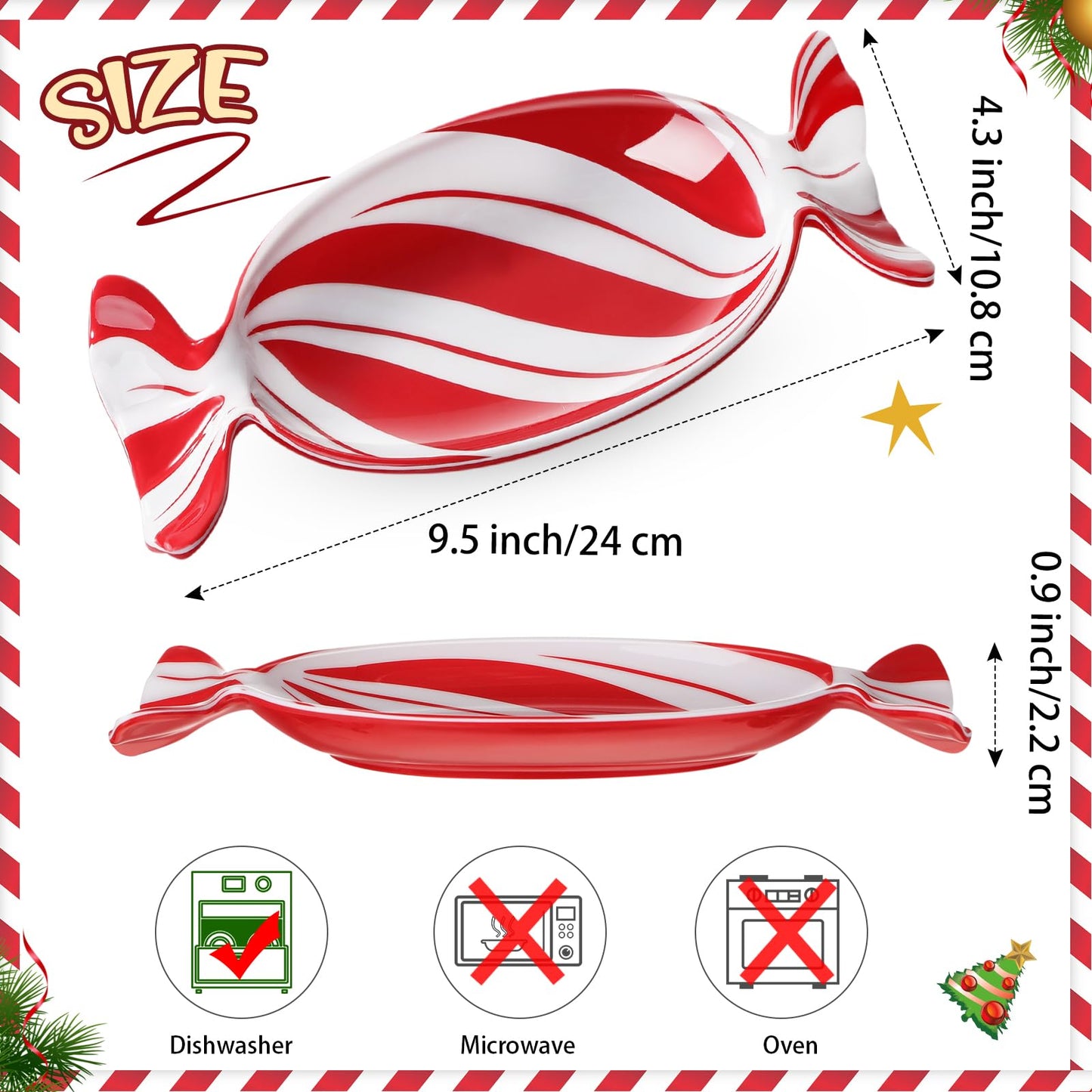 Teenyyou 2 Pcs Christmas Candy Dish Melamine Christmas Serving Tray Fruit Dessert Cookie Plates for Xmas Holiday Party Favor Dishwasher Safe