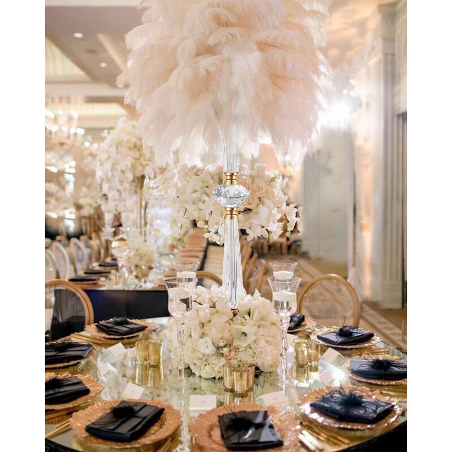 VIJIV Tall Crystal Acrylic Flower Vases for Centerpieces, 26.2" Large Clear Decorative Trumpet Vases, Wedding Flower Stand with Ribbed, Table/Floor Vase for Bridal Showers & Dining Room, Home Décor