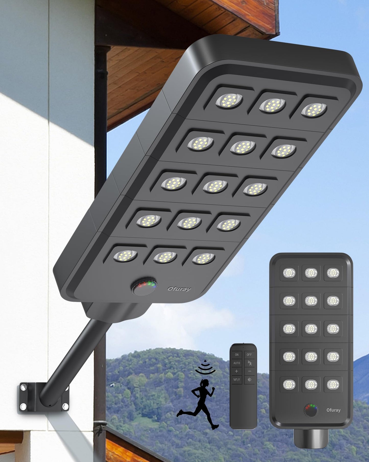 Ofuray Of-15000W Solar Street Lights Outdoor, Ultra High-Power Commercial Street Dusk to Dawn Flood Light with Motion Sensor, IP67 Waterproof 150LED High Power Security Lighting for Parking Lot, Yard
