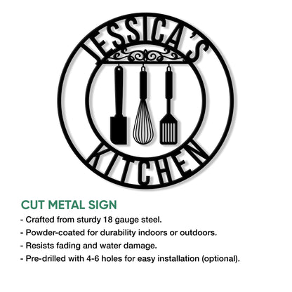 Personalized Kitchen Metal Sign, Chefs Hanging Sign Outdoor Porch Welcome, Custom Name Wall Fence Yard Patio Home Office Decor, Birthday Backyard BBQ Grill, Gifts for Mom, Grandma, Women, Bakers