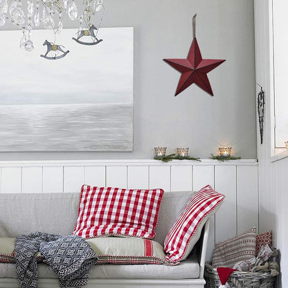 Morning View Red Barn Star Metal Wall Decor Texas Stars Outdoor Hanging Patriotic Star Ornaments Rustic 3D Wall Art 4th of July Memorial Day Decorations Outside 12 Inches (Burgundy)