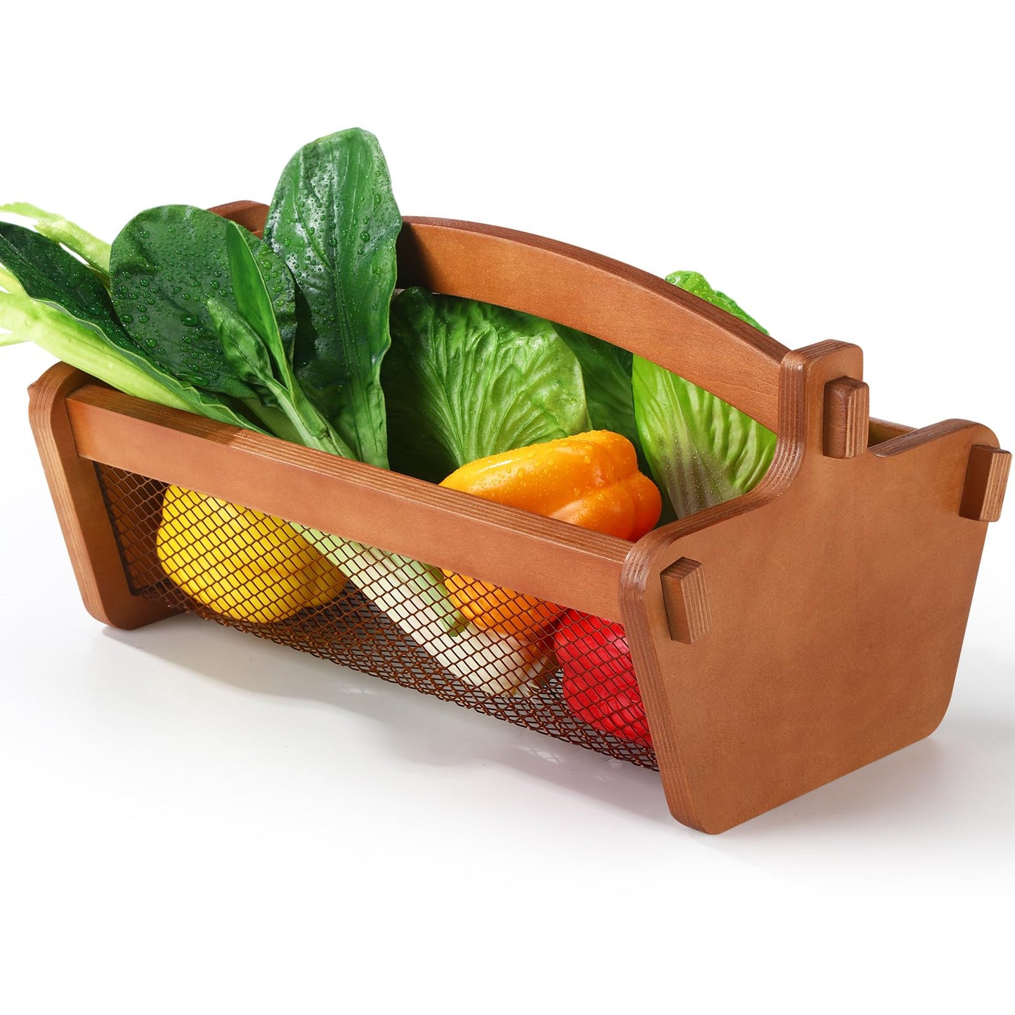 Teenyyou Garden Harvest Basket Mesh Storage with Handle Versatile Gardening Fruits Vegetables Gathering Basket Garden Supply Gardener Gift Spring for Washing Holding(Brown,13.4in)