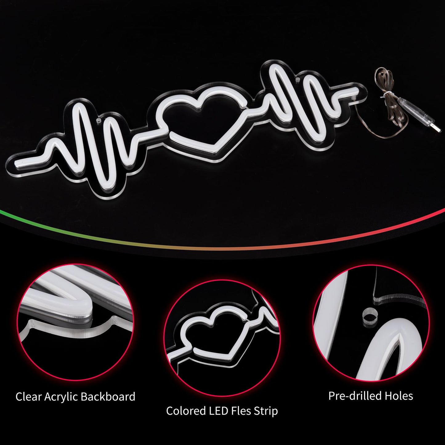 MissAudrey Heartbeat Neon Sign with Remote Control, LED Neon Sign for Wall Decor, Custom RGB Adjustment ECG Heart Lights, Light Up Signs for Bedroom Wedding Party Birthday Mother's Day Decorations