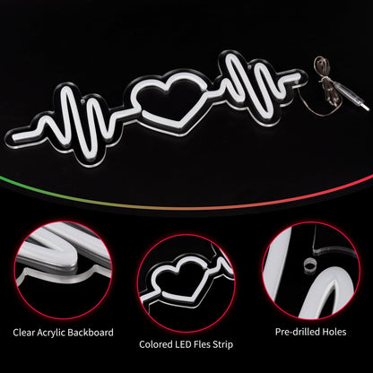 MissAudrey Heartbeat Neon Sign with Remote Control, LED Neon Sign for Wall Decor, Custom RGB Adjustment ECG Heart Lights, Light Up Signs for Bedroom Wedding Party Birthday Mother's Day Decorations