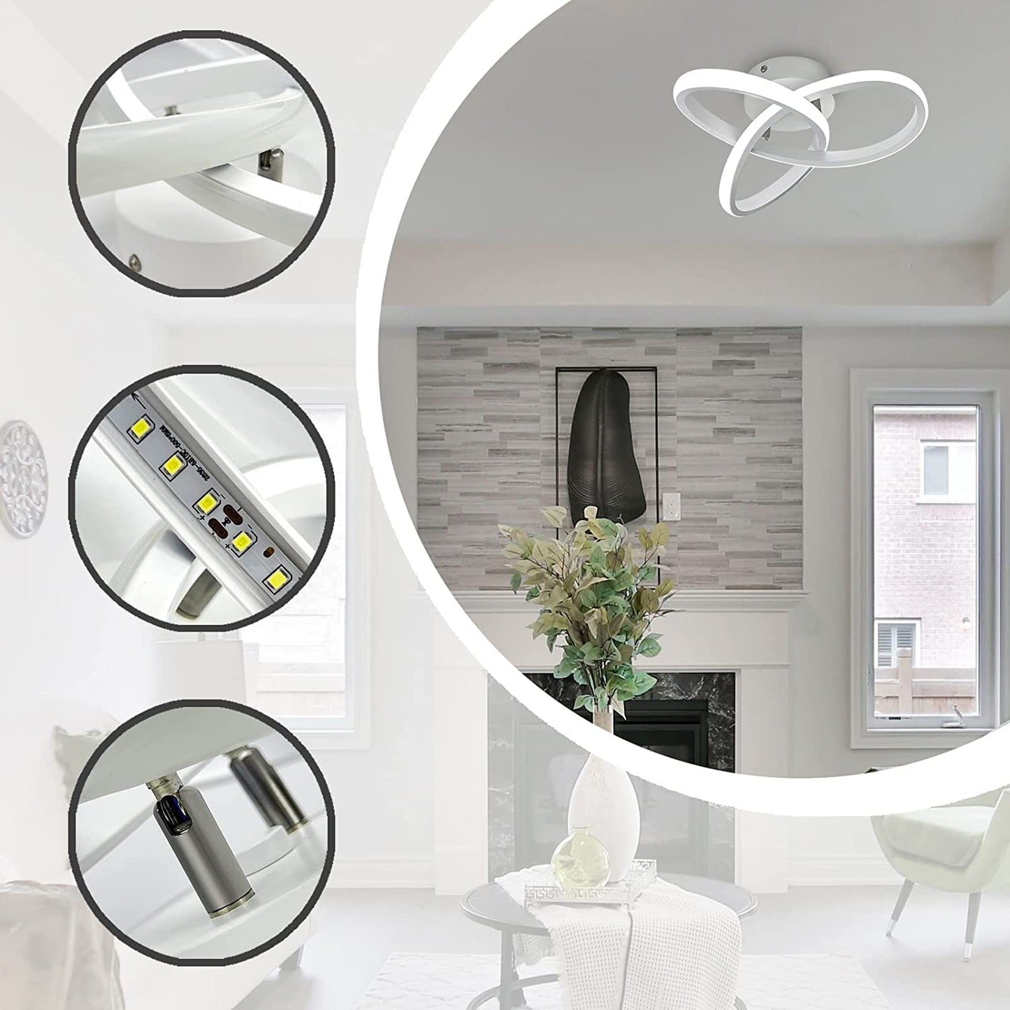 EIDISUNY Ceiling Light LED Lamp 2 Rings Creative Personality Nordic White Ceiling Lighting for Entrance Hallway Lights Ceiling Living Room Cool White Light 22W - White, Cold White Light 6000K