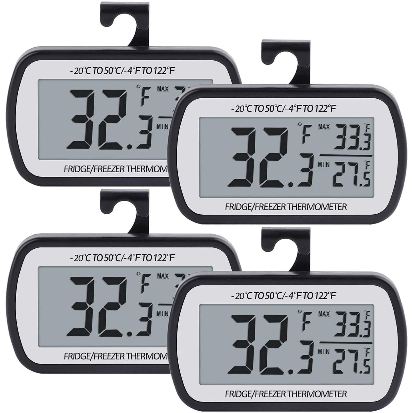 AEVETE Refrigerator Thermometer Digital Fridge Freezer Thermometer with Magnetic Back Large LCD, No Frills Easy to Read (Black-2 Pack)