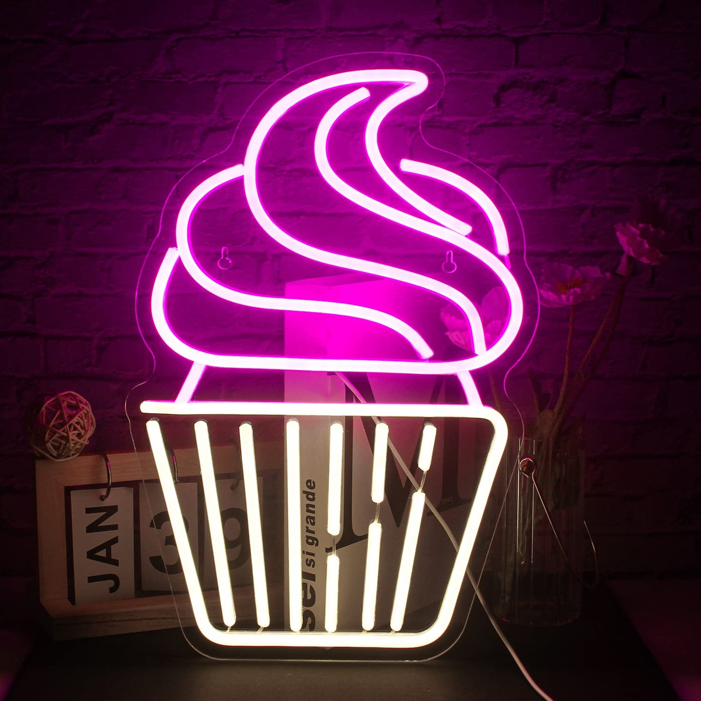 FAXFSIGN Cupcake Neon Sign Led Pink Warm White Neon Lights for Wall Decor Usb Light Up Signs for Bakery Dessert Shop Resturant Bar Cafe Candyland Party Decorations
