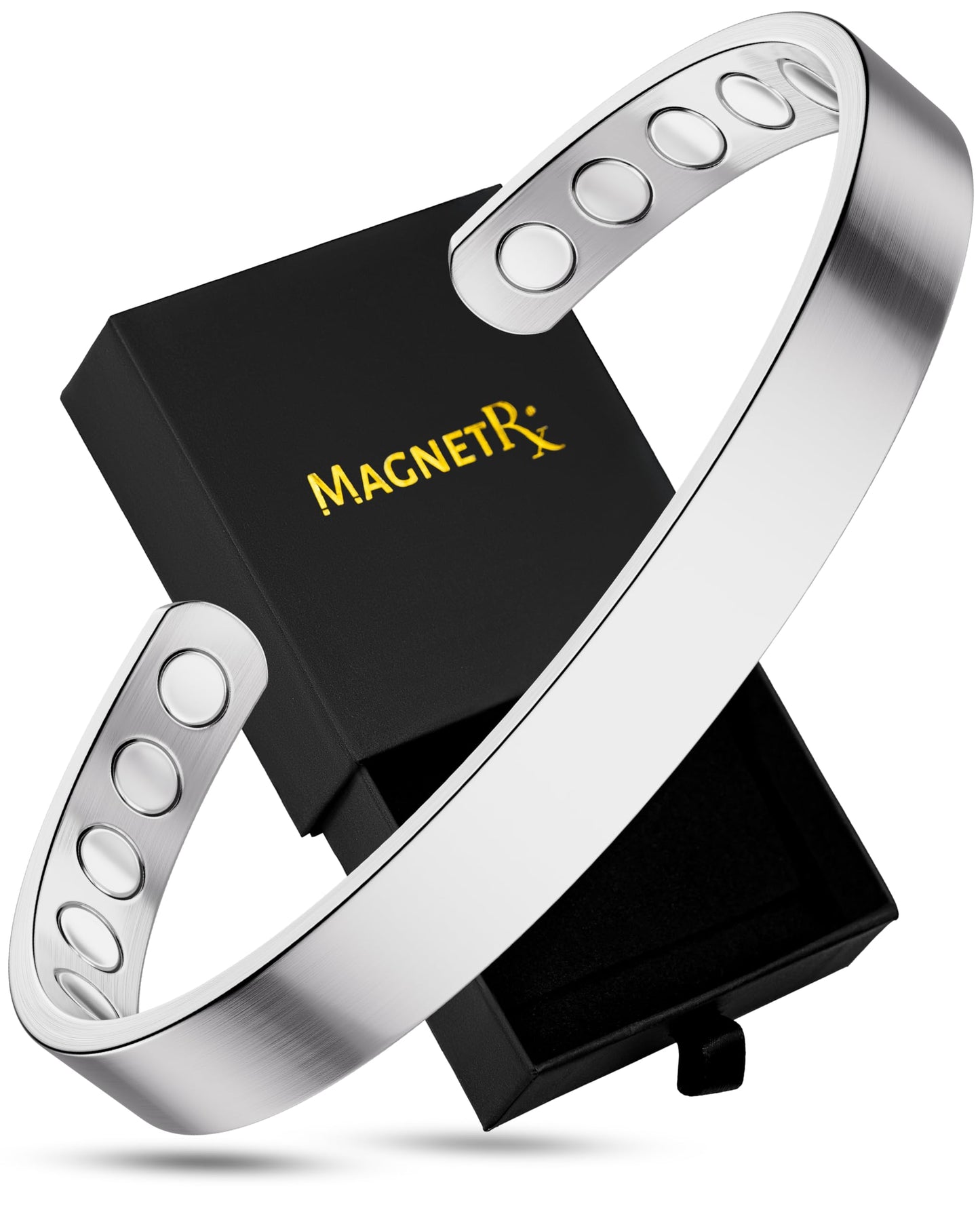 MagnetRX® Magnetic Bracelets for Men & Women - Elegant Bangle Men’s Cuff - Golf/Tennis Elbow & Balance, Stainless Steel Magnetic Bracelets for Women (Polished Silver | Medium)