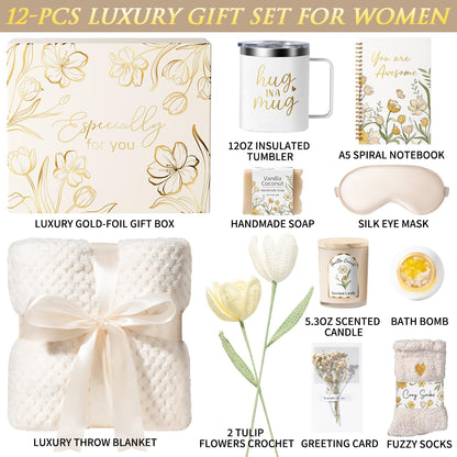 Mothers Day Birthday Gifts for Women Self Care Package, Get Well Soon Gift Baskets for Women Spa Gifts Set, Unique Thinking of You Inspirational Sympathy Gift Baskets for Mom Her Wife Friend Sister