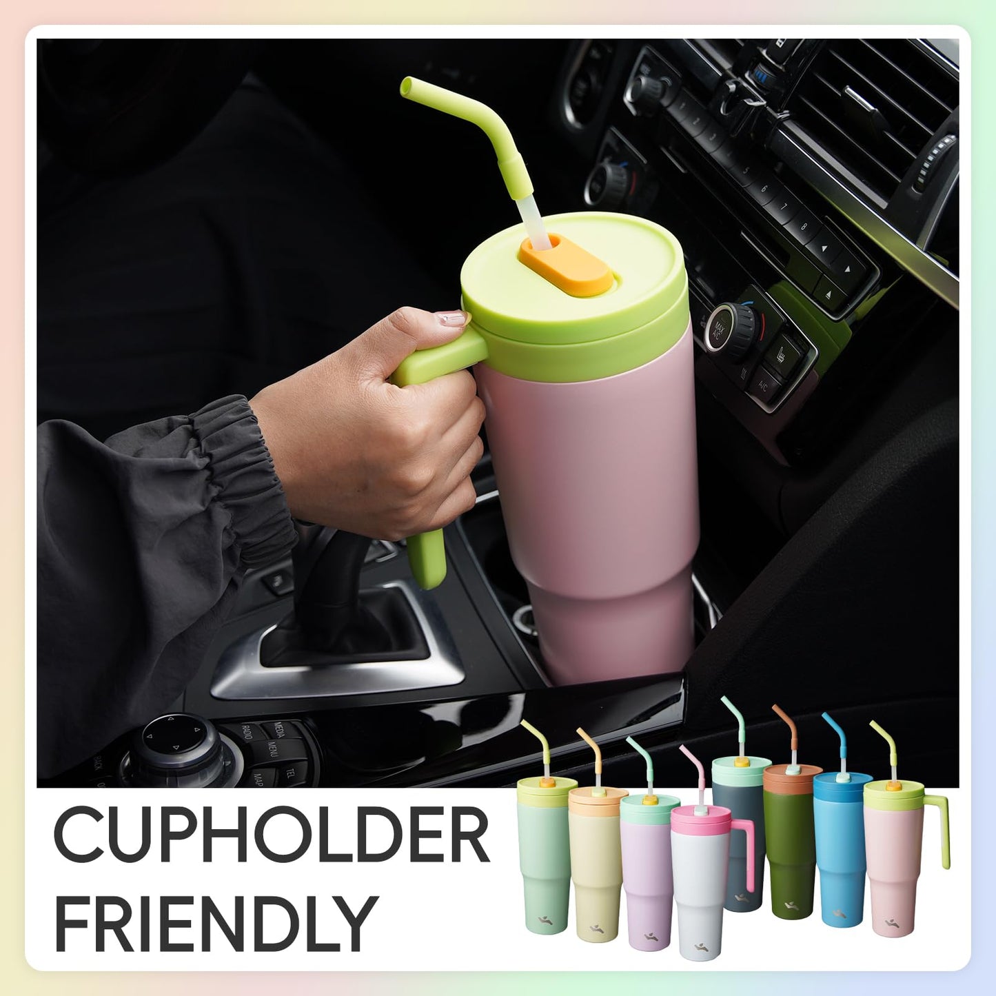 Konokyo 12 Pack 40 Oz Tumblers with Handle and Straw, Bulk Vacuum Insulated Stainless Steel Travel Mugs with Lids for Office, Events and Group Orders Cherry