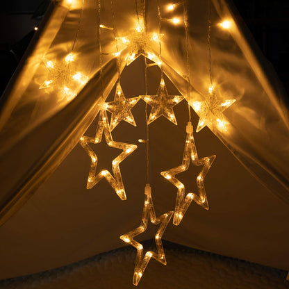AWQ 12 Stars 138 LEDs Fairy Lights Star String Lights Star Curtain Lights 8 Modes for Christmas Wedding Home Garden Bedroom Indoor Outdoor Decor