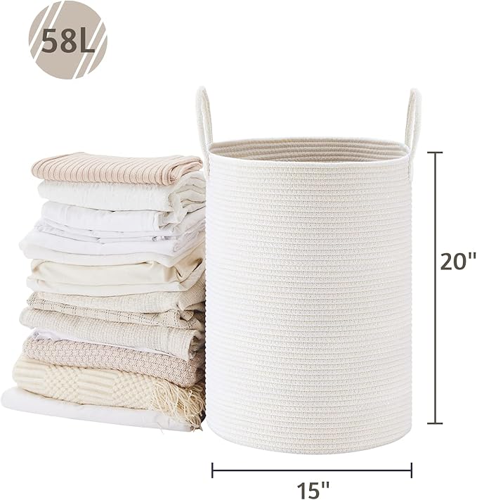 VIPOSCO Large Laundry Hamper, Tall Woven Rope Storage Basket
