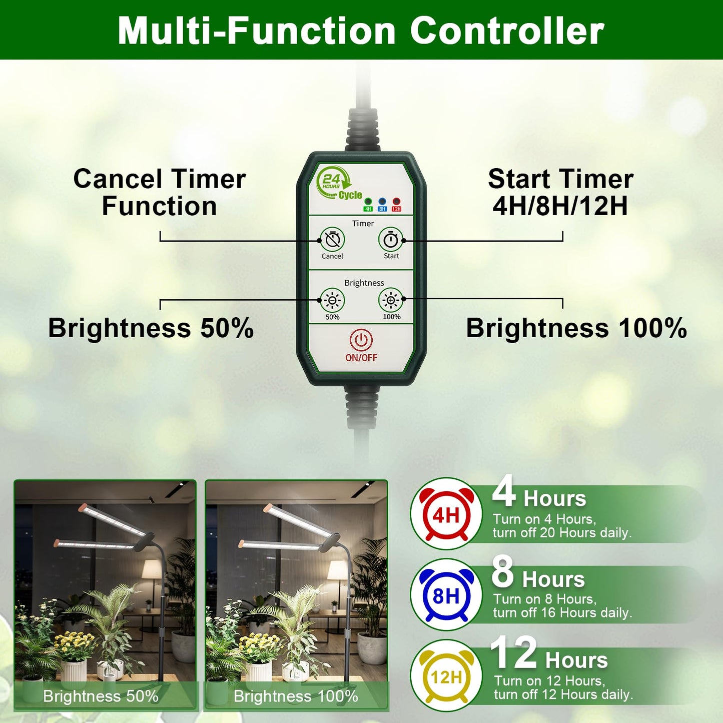 Grow Light for Indoor Plant, 6000K Full Spectrum Plant Lamp with Red Blue White LED for Pot Succulents Seed Growing, Light Strip Foldable & Height Extendable 9-25'', Auto Timer 4 8 12Hrs