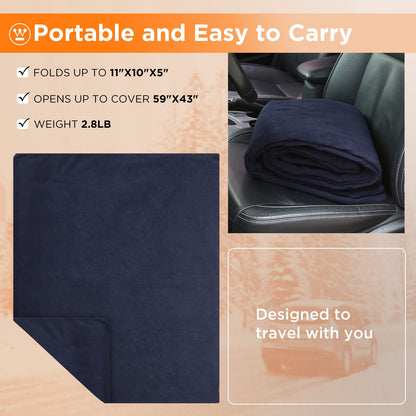 Westinghouse Heated Car Blanket, 12-Volt Electric Blanket for Car, Truck, SUV, RV, Portable Heated Throw for Camping, Grey Buffalo Plaid, 59" x 43”