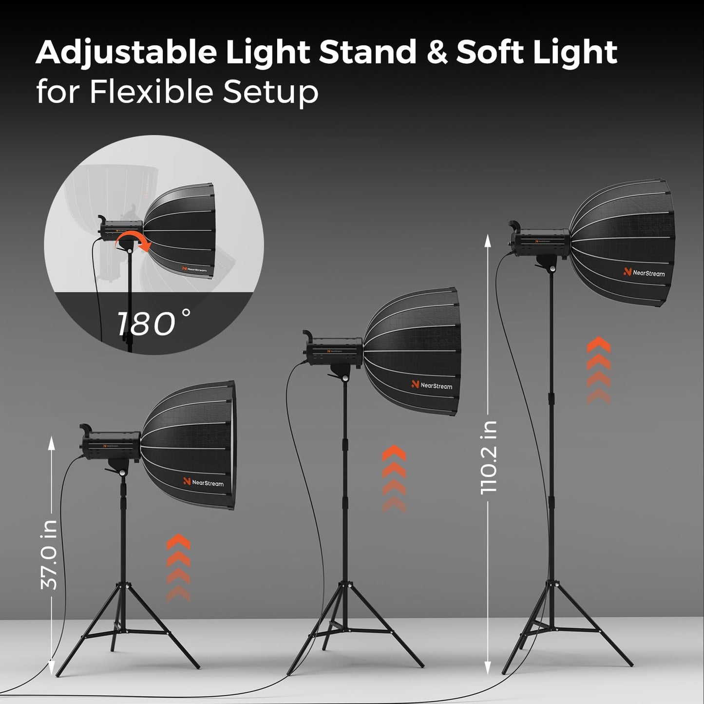 NearStream SL40 100W Softbox Lighting Kit with Tripod, 110'' Adjustable Stand, 27.6'' Softbox, 2700K–6500K Dimmable LED Studio Light, CRI 97+, Remote & App Control for Live Streaming and Video Record