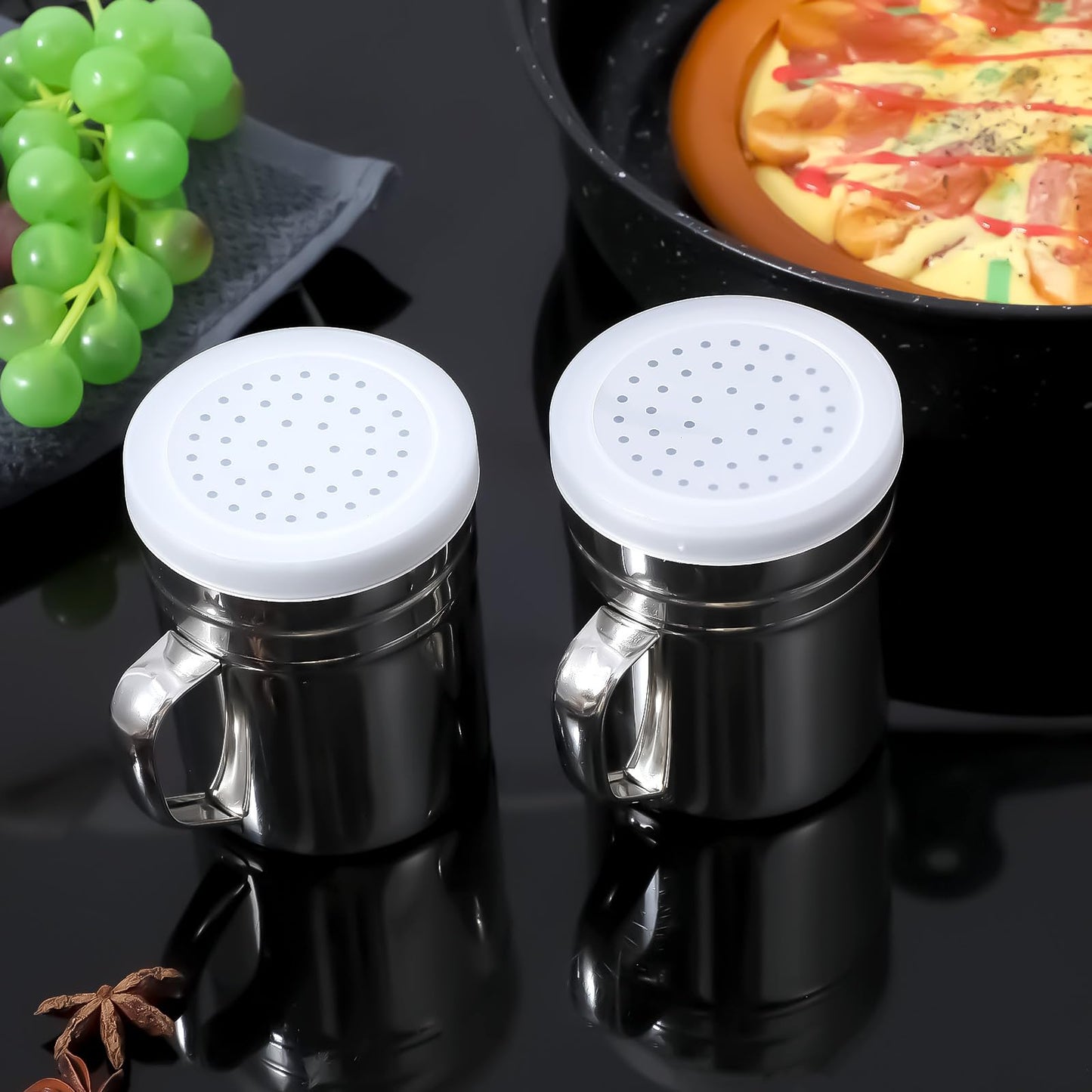 10 Pcs Popcorn Salt Shaker, Stainless Steel Salt and Pepper Shakers with Lid and Handle, 10 Oz Dredge Spice Seasoning Condiment Shakers for Kitchen Cooking Baking