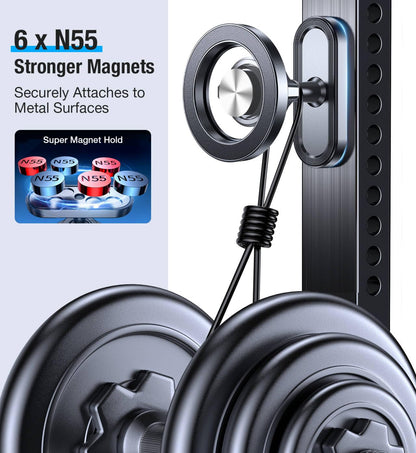 Coolpow Dual Magnetic Phone Holder for Gym Mag Safe Phone Holder【Strong Magnet】 Gym Phone Holder Camera Mount for Gym Accessories for Women Attach to Metal Surface with iPhone 17 Pro Max 16 15 14 13