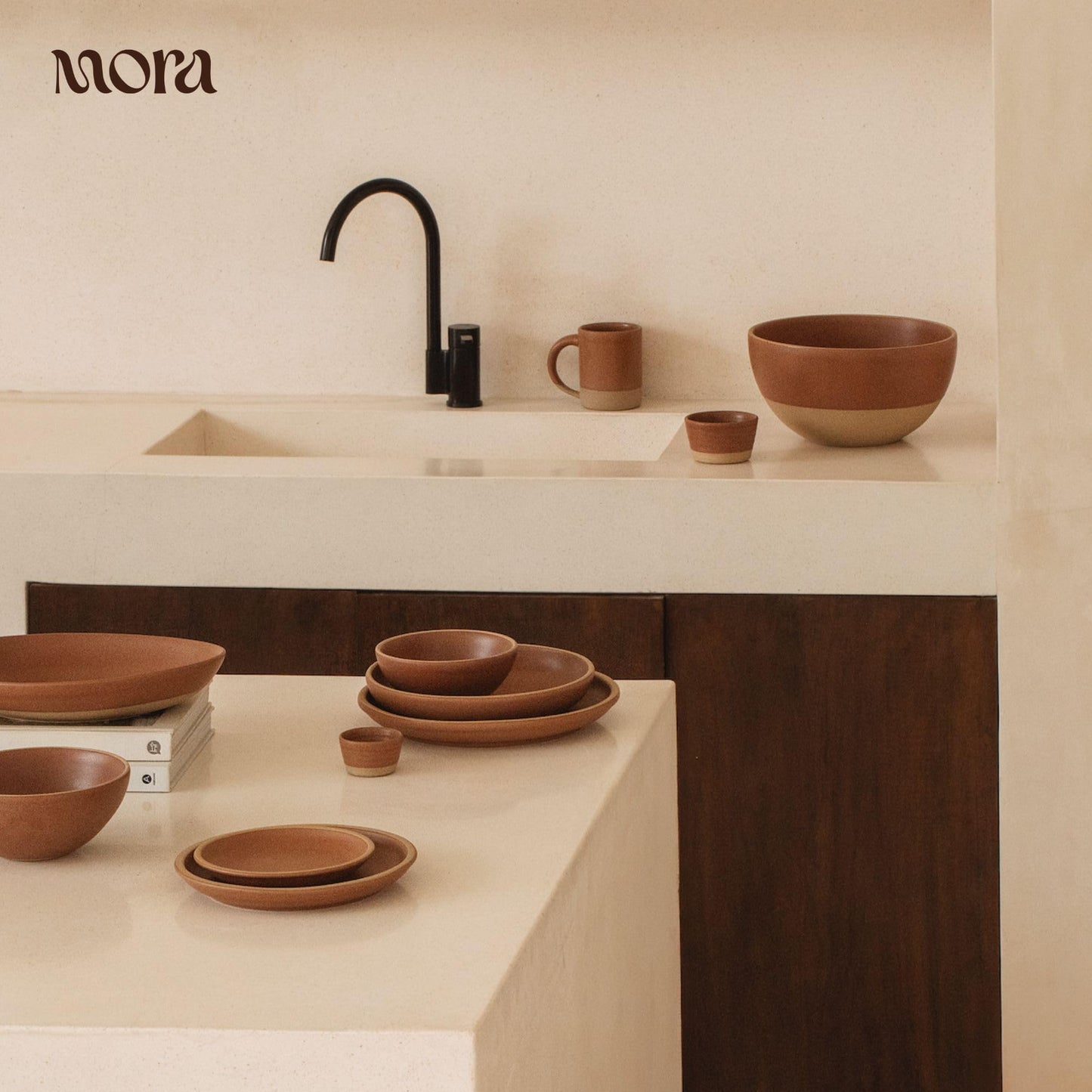 MORA Medium Bowls Set of 4, 28oz Ceramic Pottery Everyday Bowls - Microwave, Oven and Dishwasher Safe - Terracotta