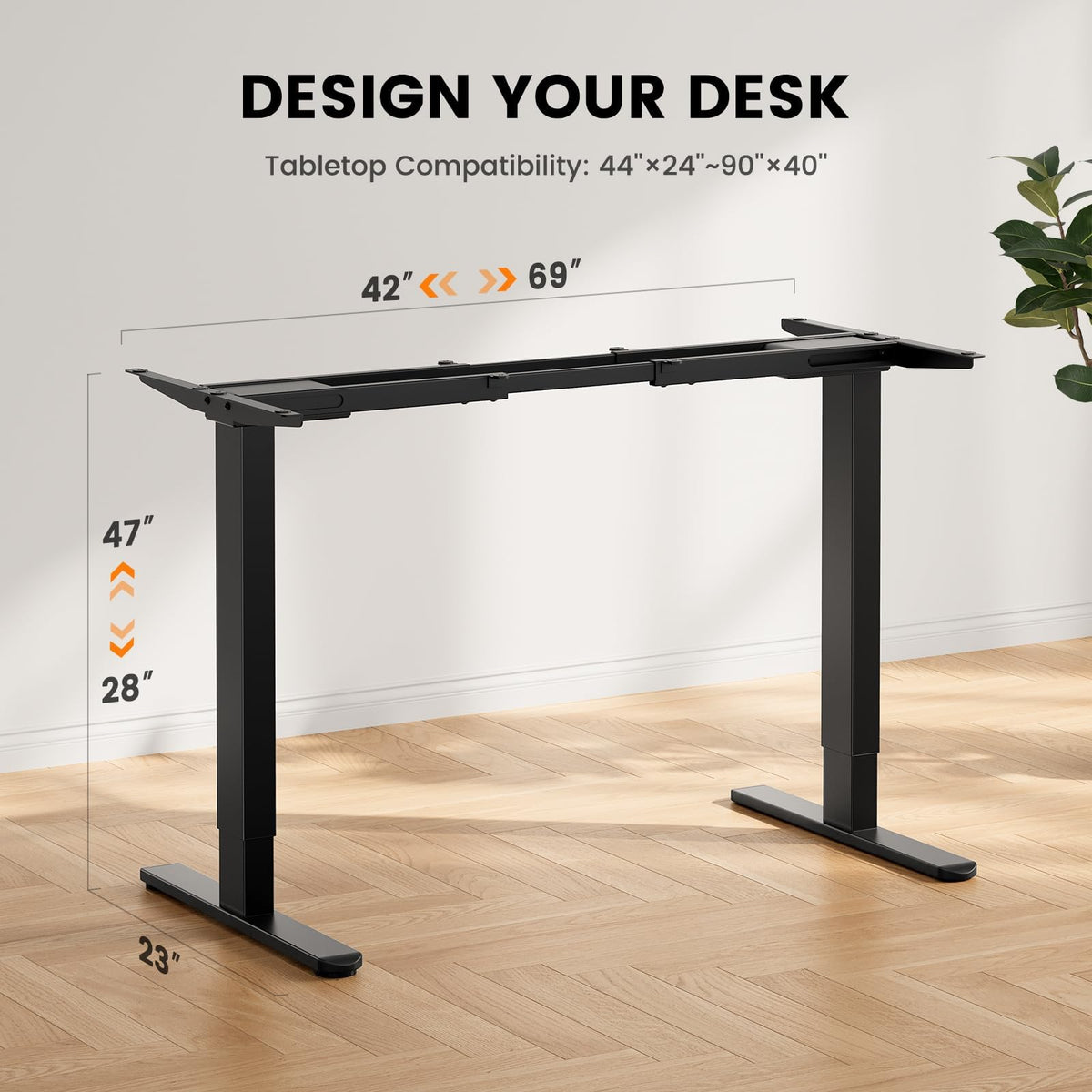 ErGear Dual Motor Standing Desk Frame, Electric Adjustable Legs Compatible Desktop Size 44″-90″, 264 lbs Weight Capacity, 4 Memory Height Settings Stand up Desks Base, Black Frame Only