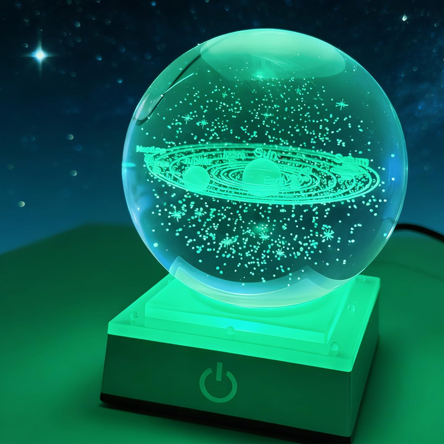 3.14in 3D Solar System Crystal Ball Color Changing LED Night Light Base