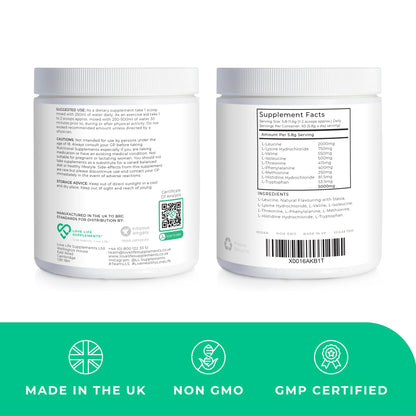 EAA Amino Acids Powder, All 9 Essential Amino Acids Including BCAA's and 2 Grams of Leucine per Serving, Apple & Kiwi Flavour, 348g - 60 Servings (5g of EAA's per Serving) - Love Life Supplements