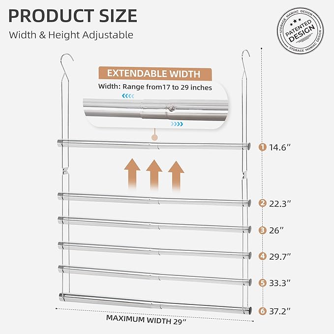 STORAGE MANIAC Hanging Closet Rod, Adjustable Width and Height Closet Hanging