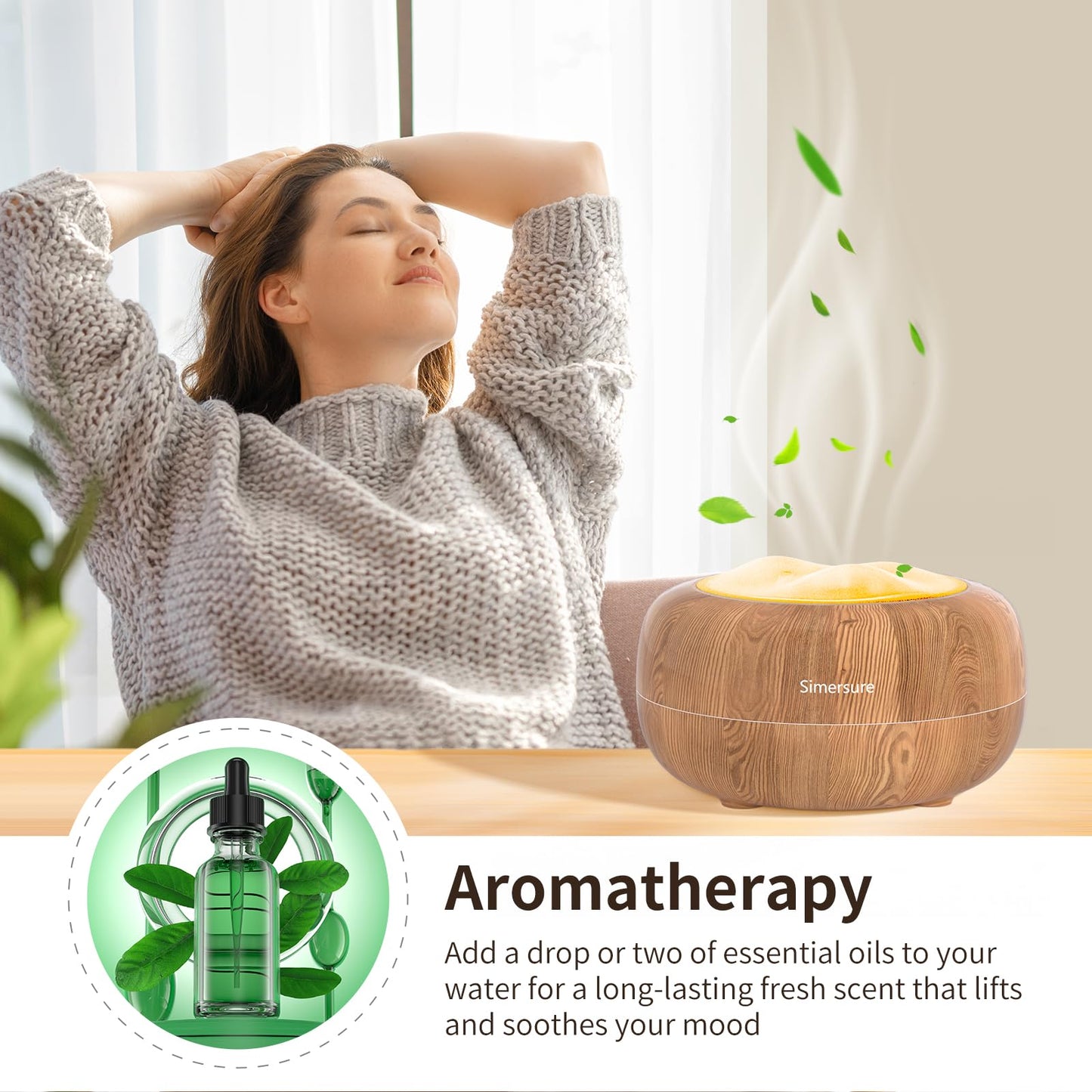 Essential Oil Diffuser, Quiet Humidifier for Bedroom, Timer and Auto-Off, 7 LED Colors Ultrasonic Aromatherapy Mist Diffusers for Large Room Office (Milky White)