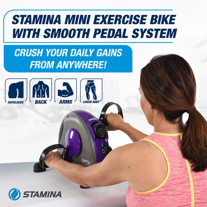 Stamina Mini Exercise Bike with Smooth Pedal System - Portable Pedal Exerciser - Cardio Equipment Fitness Bike - Stationary Bike for Home Workout - Purple